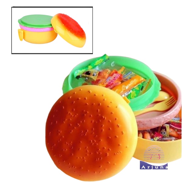 Tempat Bekal Anak motif / Lunch Box burger/ Kotak Makan Unik / SET KOTAK BEKAL BURGER Kekinian