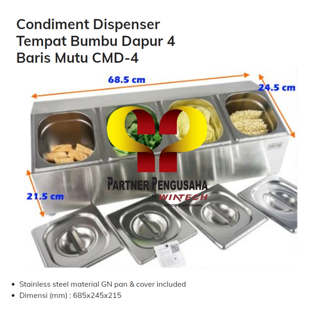 Mutu CMD-4 Condiment Dispenser Tempat Bumbu Stainless Steel Restoran - Topping Wadah Es krim