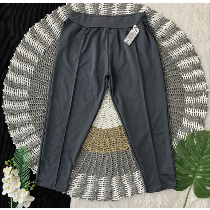 PANTS CELANA POLOS JUMBO WANITA HITAM BIG SIZE SCUBA STRETCH PANJANG