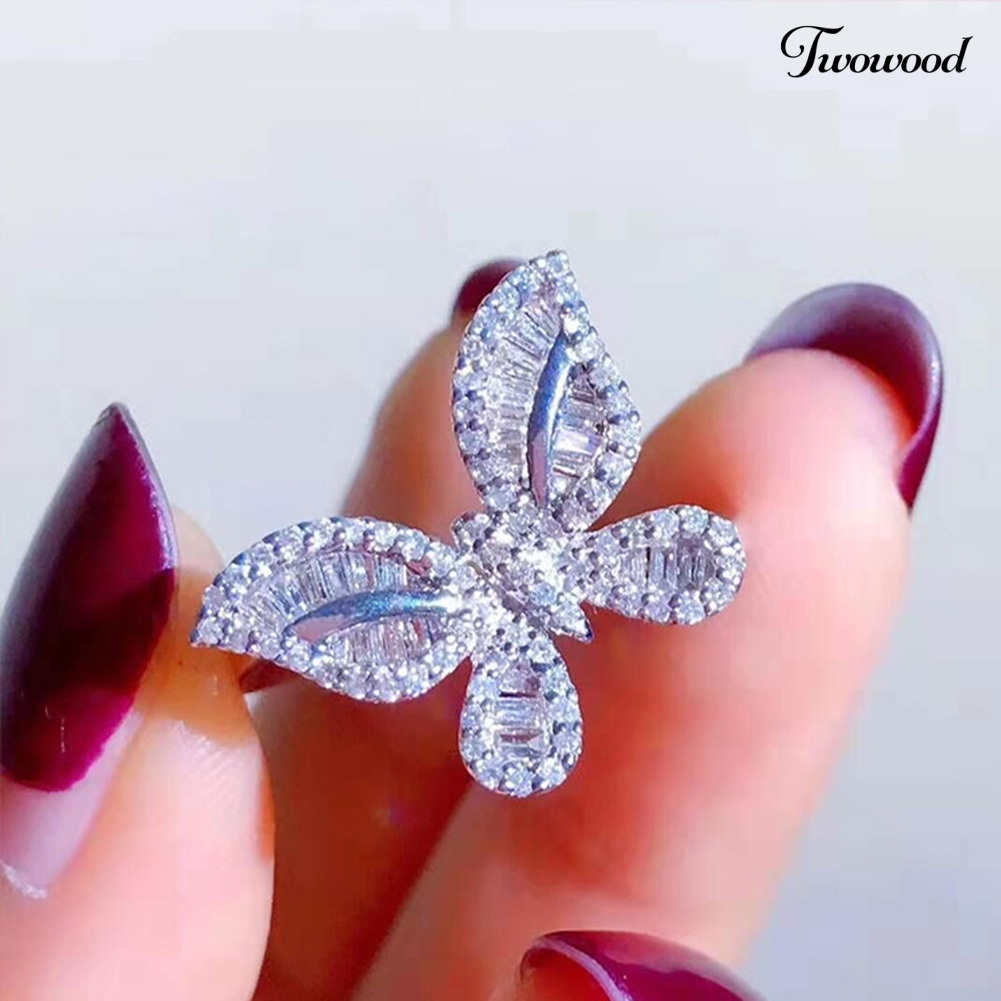 Cincin Bentuk Kupu-Kupu Bahan Cubic Zirconia Gaya Vintage Untuk Wanita