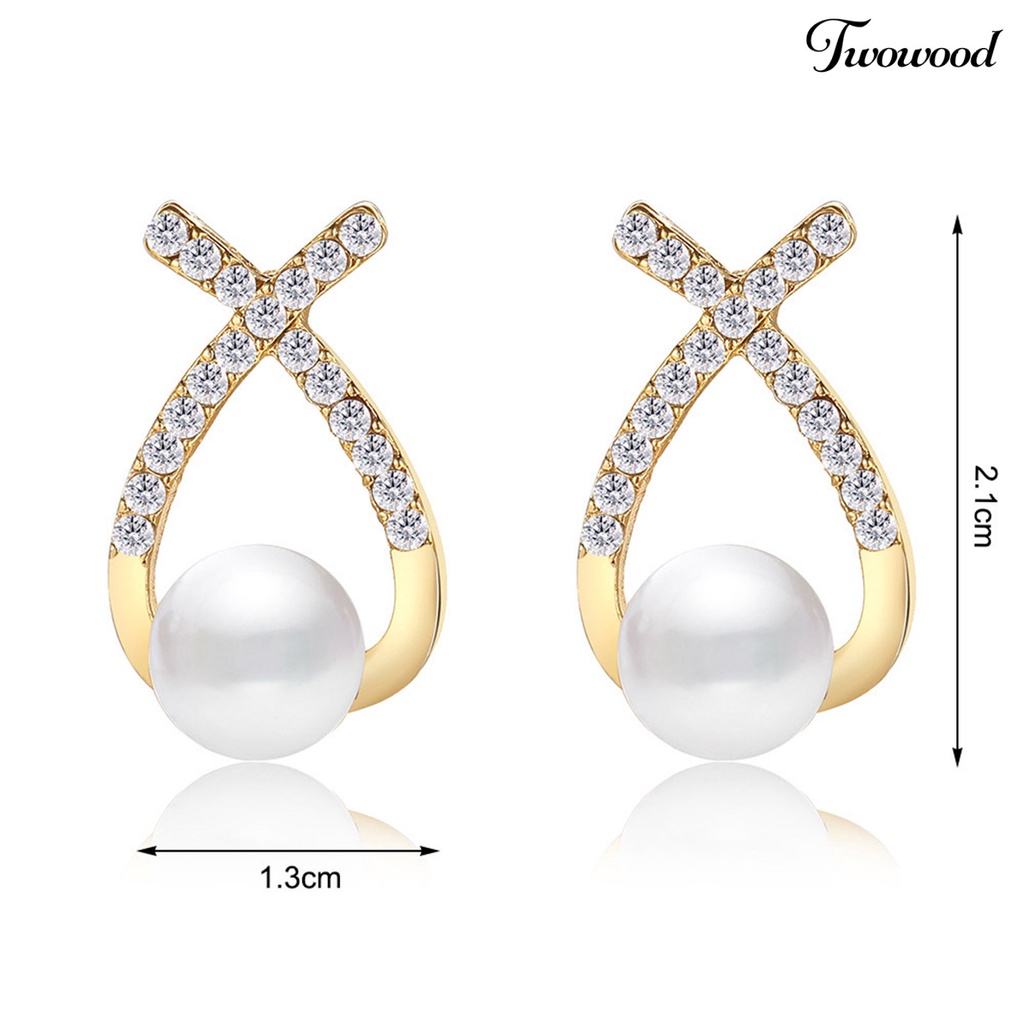 1 Pasang Anting Lapis Emas Hypoallergenic Hias Mutiara Imitasi Gaya Retro Perancis Untuk Wanita