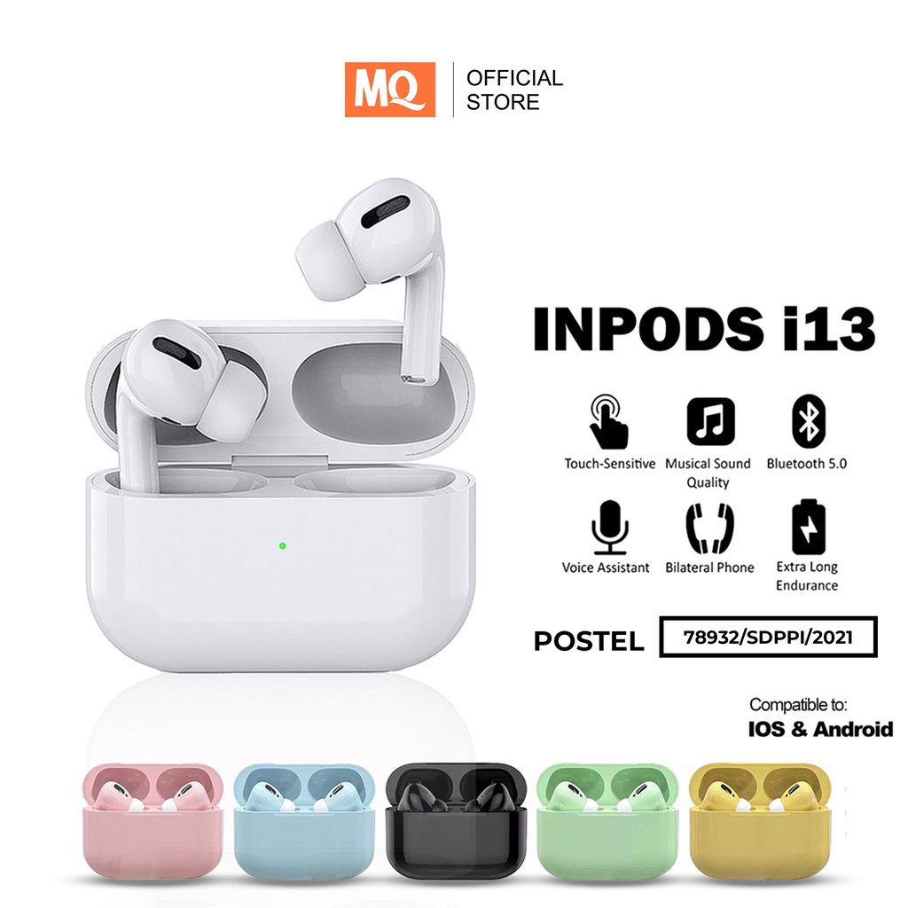 MQ i13 TWS inpods 13 Pro Headset Bluetooth Macaron Handsfree Earphone Earbuds Headphone IZIN POSTEL TRUE Wireless STEREO Bluetooth Android HiFi MB 555