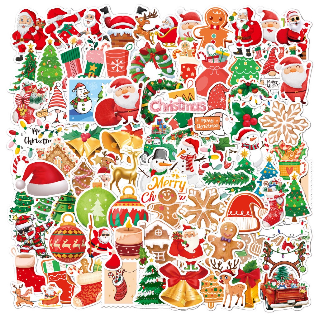 100pcs / Set Stiker Graffiti Gingerbread Man Santa Claus Natal Ukuran Besar Untuk Laptop Koper Scrapbook