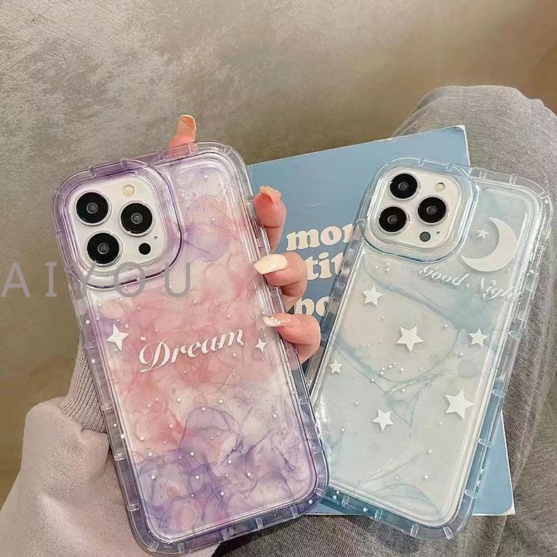 Soft Case TPU Transparan Gradasi Ungu Bintang Bulan Cover IPhone 14 13 12 11 Pro Max