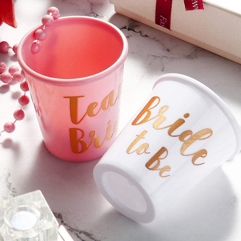 5pcs Team Bride to Be Cup Gelas Tembakan Plastik Kalung Manik-Manik Cangkir Minum Untuk Pernikahan Bridal Shower