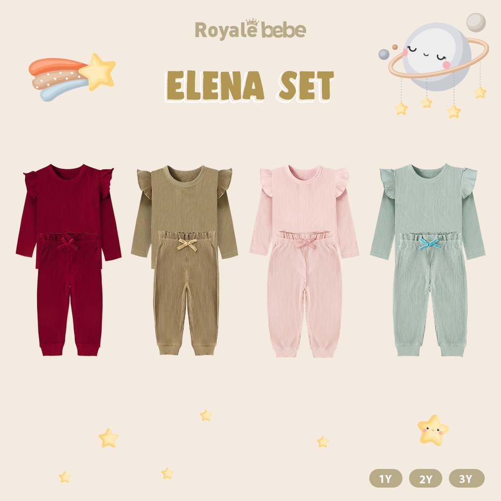 ROYALE BEBE ELENA SET RUFFLE SETELAN BAJU ANAK BAJU PANJANG CELANA PANJANG ANAK FASHION ANAK PEREMPUAN 1 - 3 TAHUN