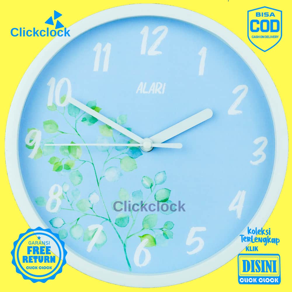 Jam Dinding Analog Bunga Flower Blue Alari AL6363 Besar Hiasan Dinding Unik