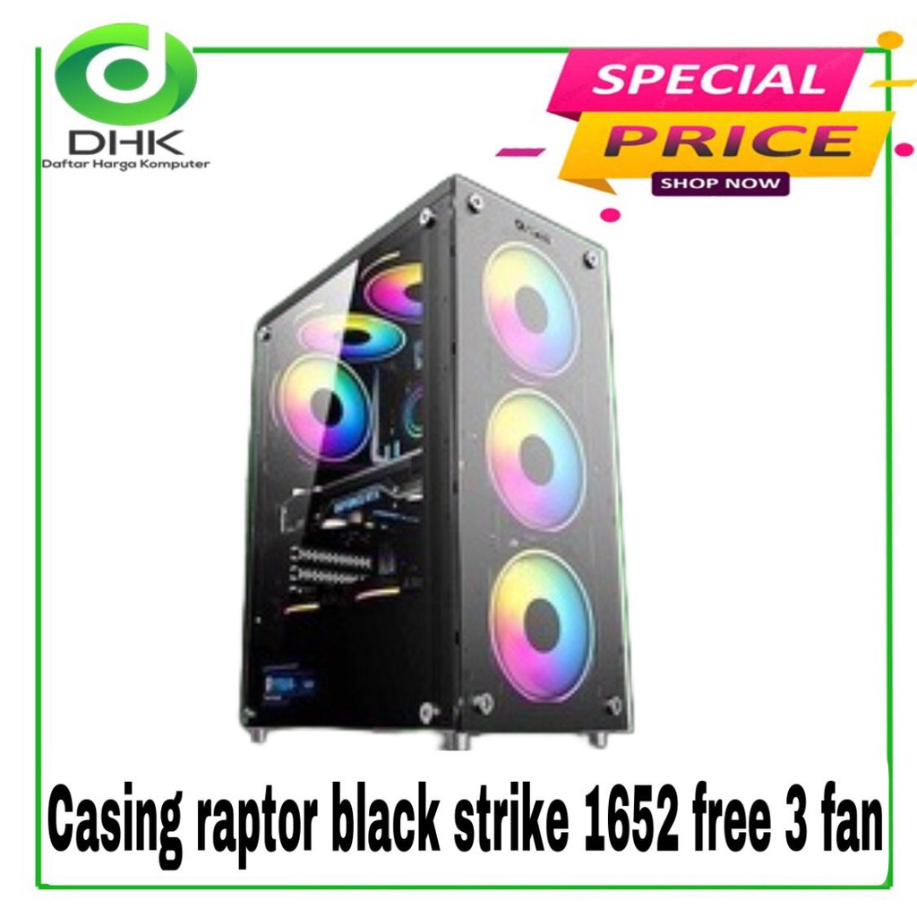 Casing Raptor Black Strike 1652 Free 3 Fan RGB ATX