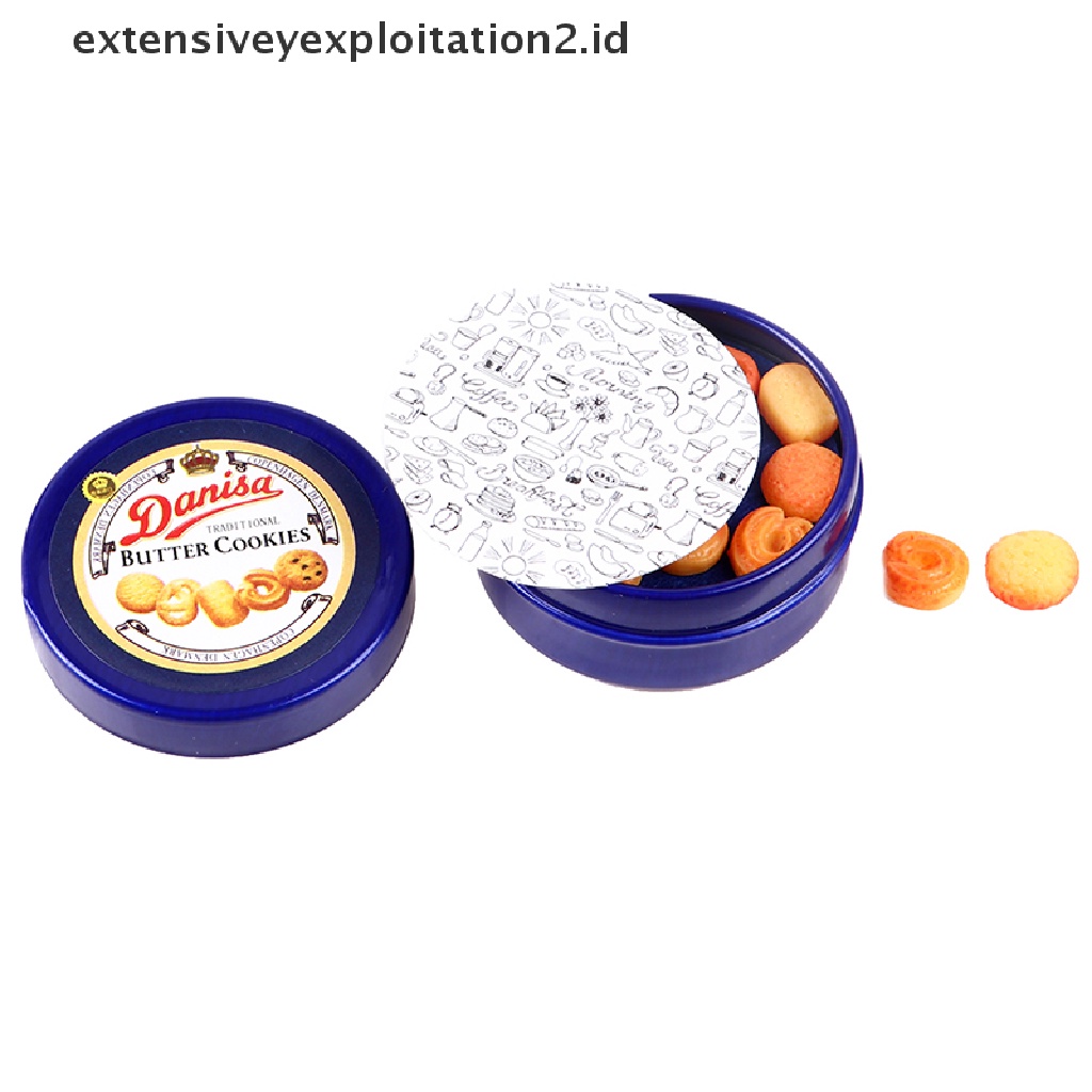 1 Pc / Set Miniatur Kotak Kaleng Kue Kering Danish Warna Biru Untuk Aksesoris Dapur Rumah Boneka 1 / 12