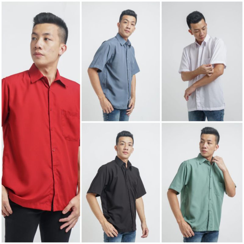 KEMEJA POLOS PRIA LENGAN PENDEK BAHAN COTTON RAYON