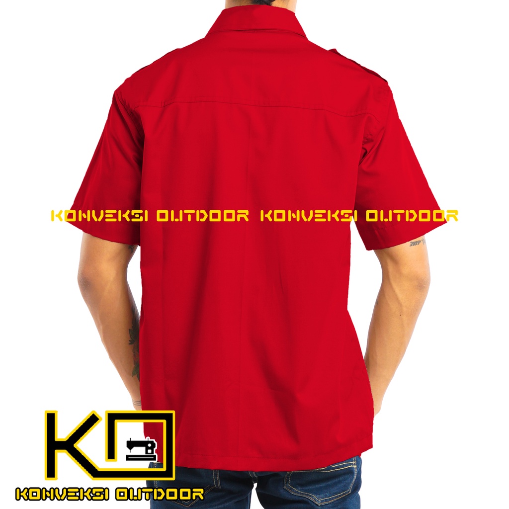 BAJU KEMEJA PDL OUTDOOR INDOOR LENGAN PENDEK - Kemeja Lapangan Seragam Kerja Kantor Group Cargo Gunung Taktikal Comunitas Kemeja Dinas PDH PNS Safari Satpam Security Keamanan American Amerika Paspampres Partai Prabowo - Warna Merah Konveksi Outdoor