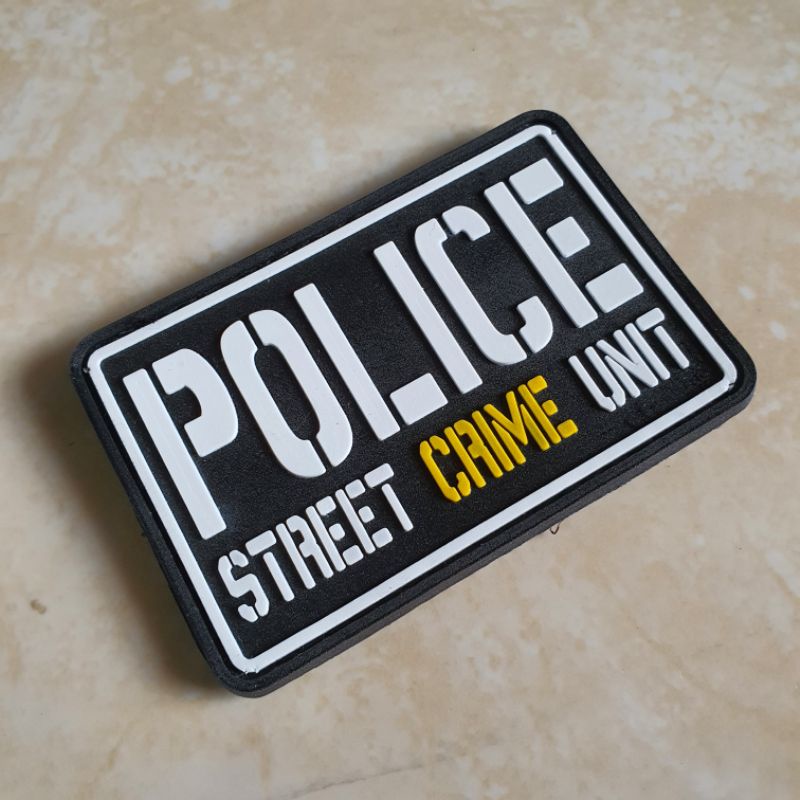 patch rubber logo tulisan police street crime unit / polri / police / tempelan emblem karet velcro