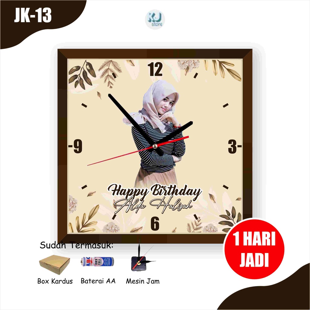 Jam Dinding Kado Wisuda Gift Birthday Ultah Graduation Hadiah Pernikahan Wedding Souvenir Ulang Tahun Kayu Kotak Murah Cepat Cowok Cewek Lucu Aestetik Estetik Aesthetic Motif Bunga Custom Reques Nama Foto Holder Standing Jam Rak Jam Meja Ukuran Kecil