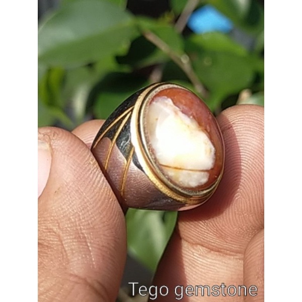 cincin batu akik natural Garut merah putih
