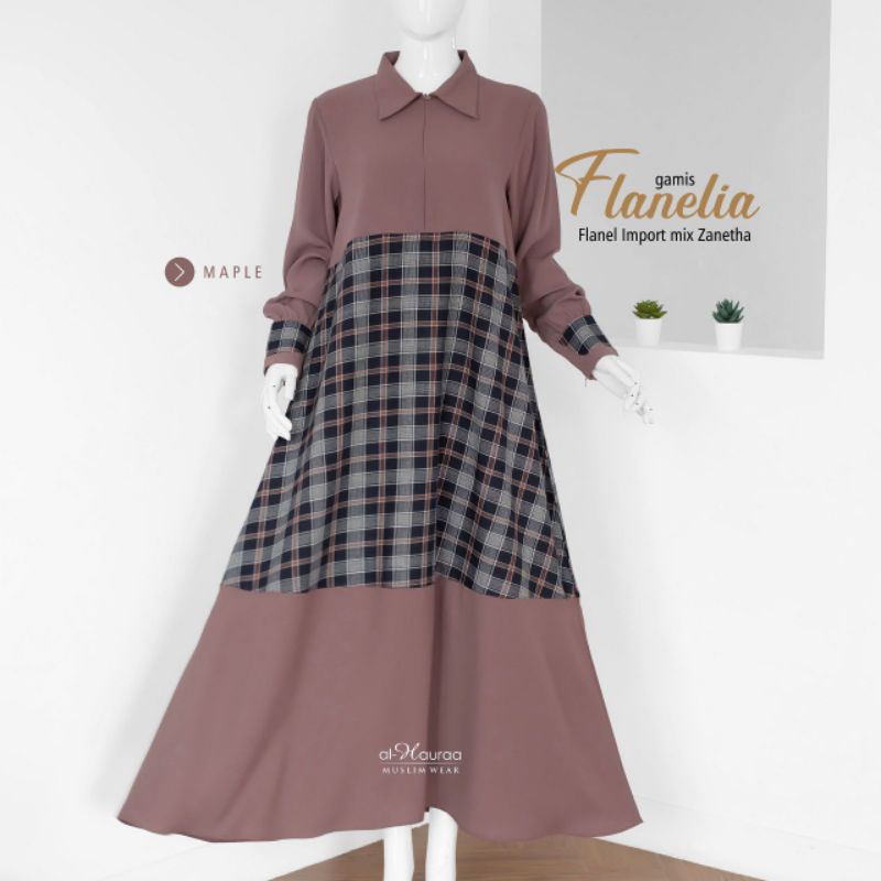 EY- GAMIS FLANEL POLOS KOMBI MOTIF KOTAK2 FLANELIA BY ALHAURAA
