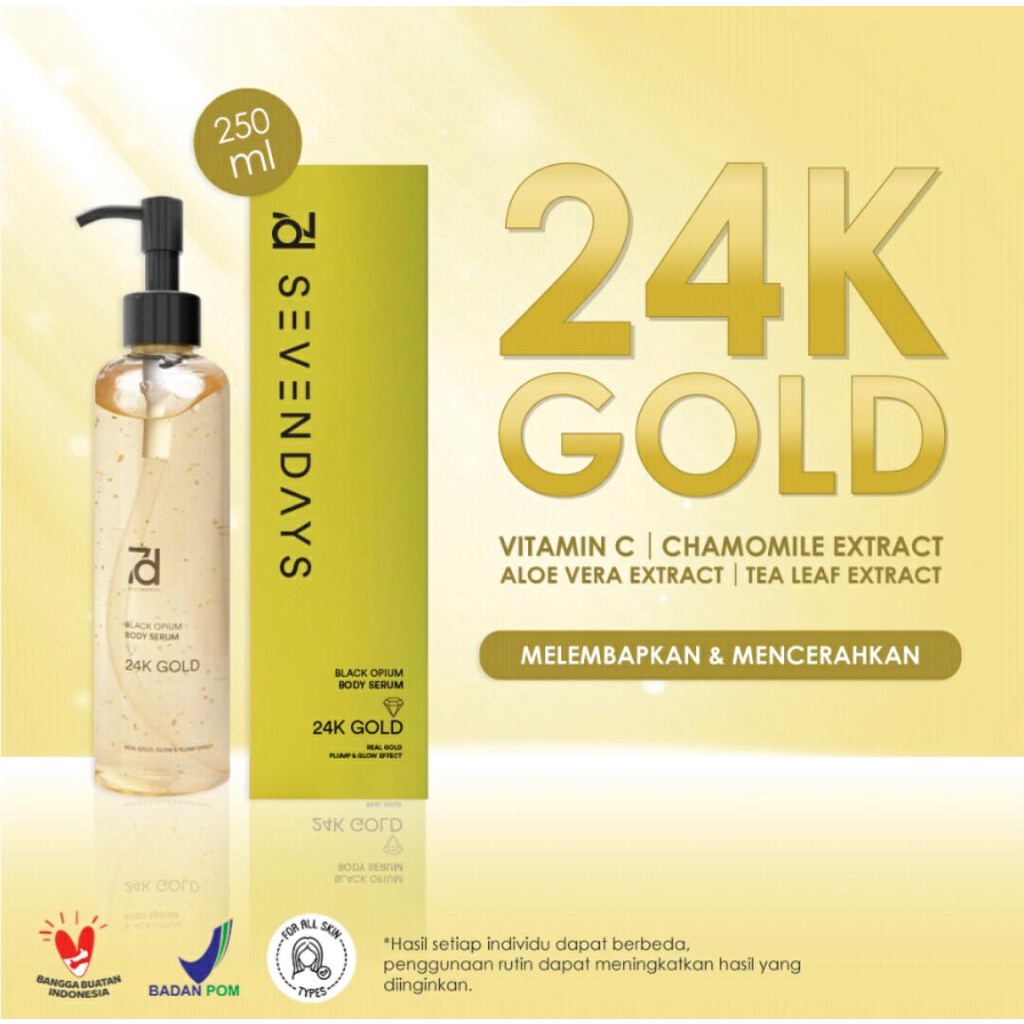 SEVEN DAYS 24K GOLD Black Opium BODY SERUM 250ml Melembabkan dan Mencerahkan