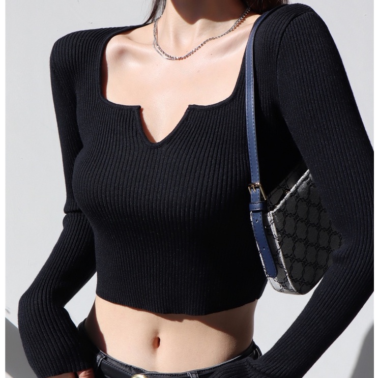 [Premium] Square Neck Long Sleeve Crop Top  7287 (S/M/L)