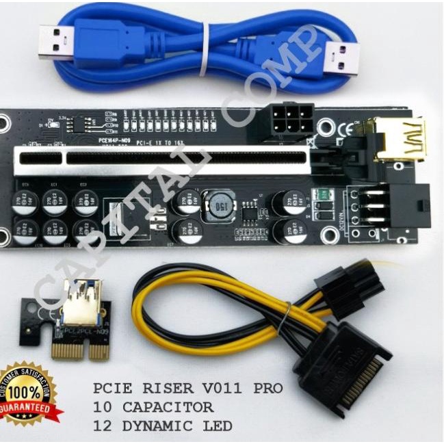PCIE RISER CARD x16 VER 011 -10 Capacitor - 011PRO BLUE