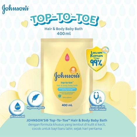 Johnsons Milk + Rice Hair &amp; Body Baby Bath - Sabun Bayi 2in1 Refill 400ml