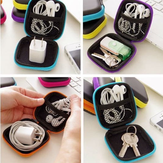 ❤ IJN ❤ Dompet Headset &amp; Koin Petak Charger Mini Head Set Penyimpanan Murah Kabel