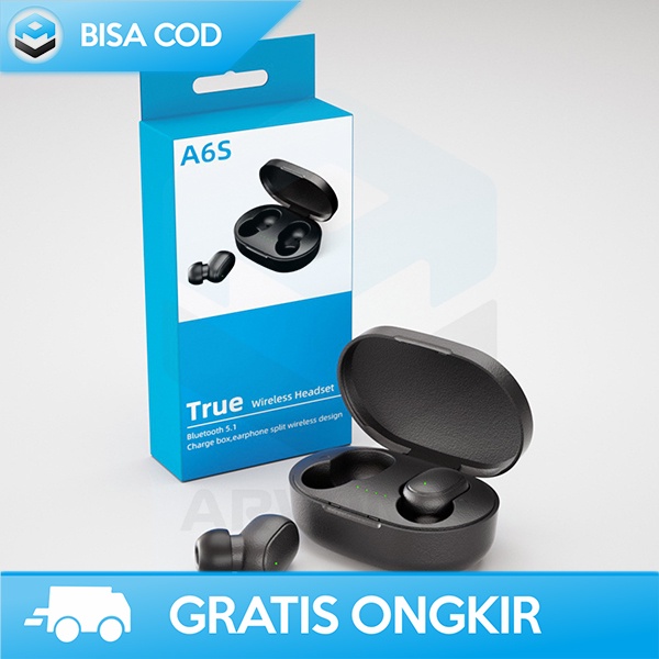 TWS WIRELESS HEADSET BLUETOOTH A6S COMFORTABLE AUDIO FULL BASS SIMPLE
