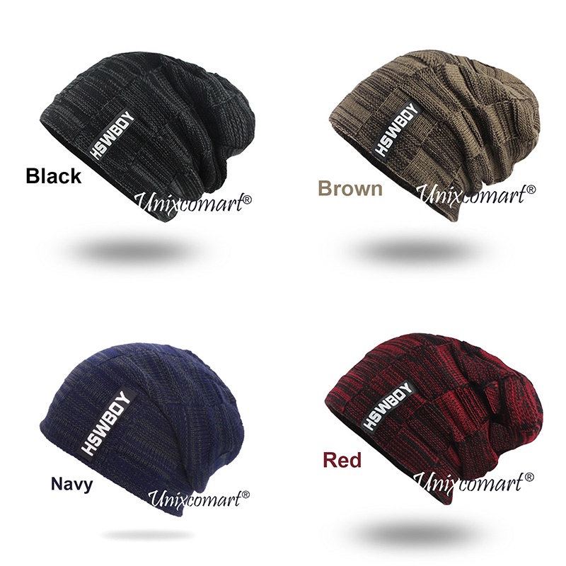 Kupluk HSWBOY Topi Beanie Dewasa Knitted Hat Bahan Rajut Tebal Bulu