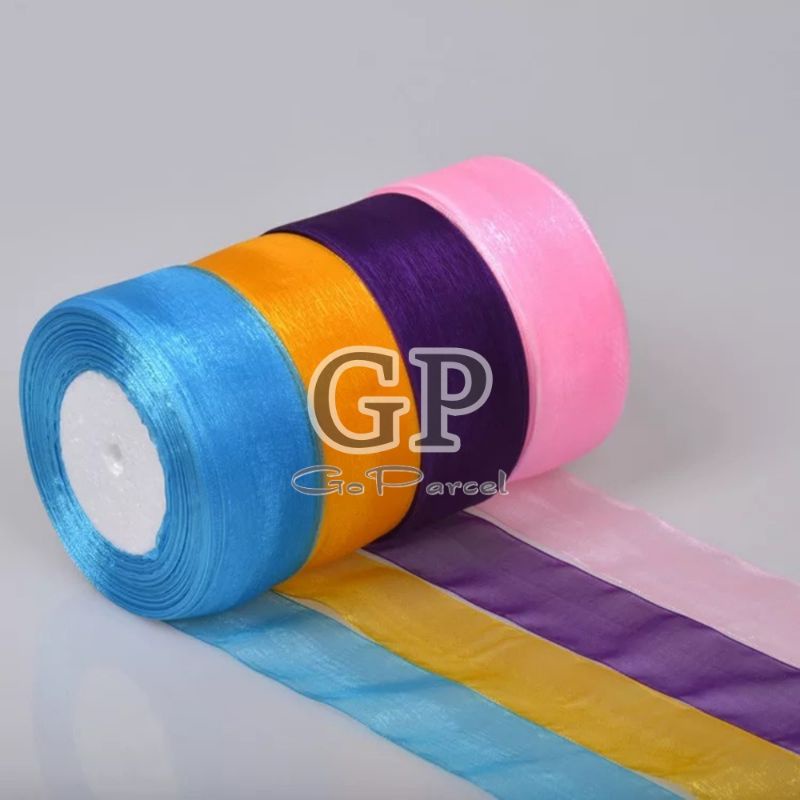 ( 3 Meter ) PITA ORGANDY POLOS 2 IN ( 5 CM ) - GIFT RIBBON 2 INCH PITA ORGANDI / ORGANZA RIBBON /  KAIN / HIASAN PARCEL / KADO / HAMPERS