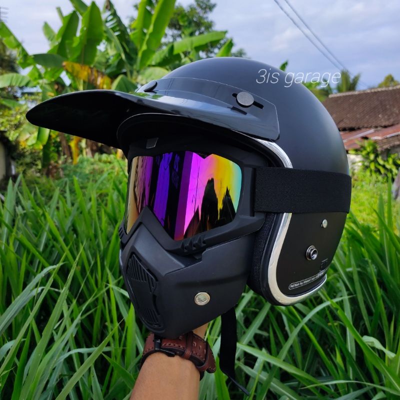 HELM BOGO RETRO MASKER MASK/PET FULL LEHER SNI