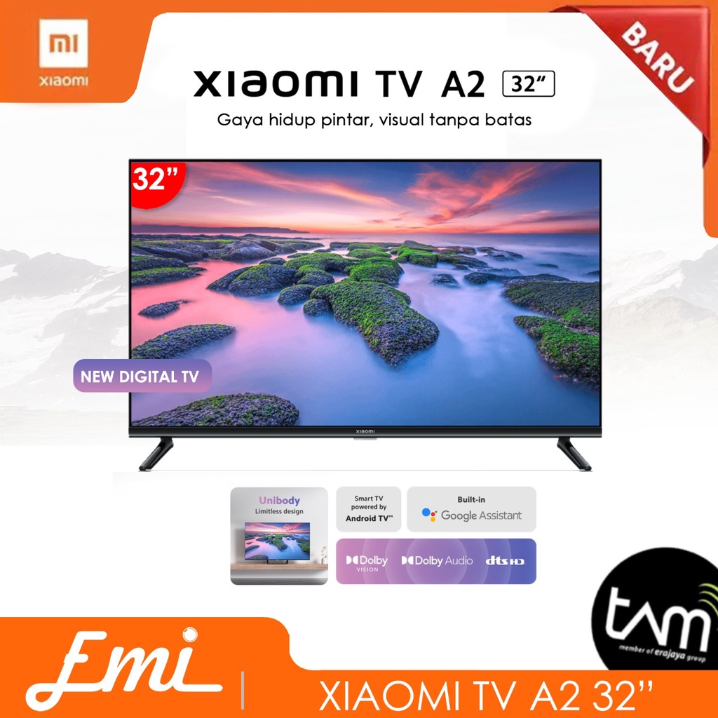 Mi TV A2 32 Inch HD UHD Dolby Vision HDR10 Android Smart Digital GARANSI RESMI
