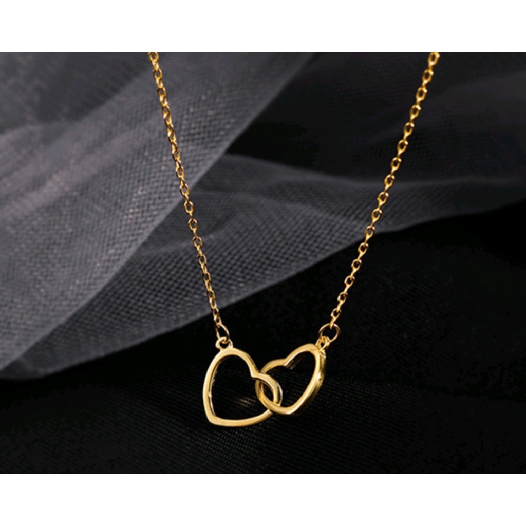 Kalung Titanium Love Double Gold Lapis Emas 24K Anti Karat Kalung TITANIUM Liontin Motif LOVE / Kalung Liontin Perempuan Wanita Anti Karat Dan Luntur