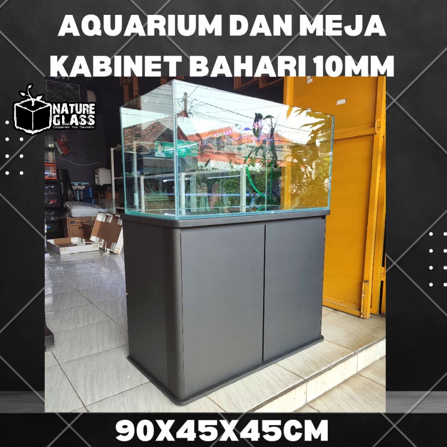 Kabinet Meja dan Aquarium Aquascape 90x45x45 cm 10mm BAHARI Ikan Hias Bevel Rimless