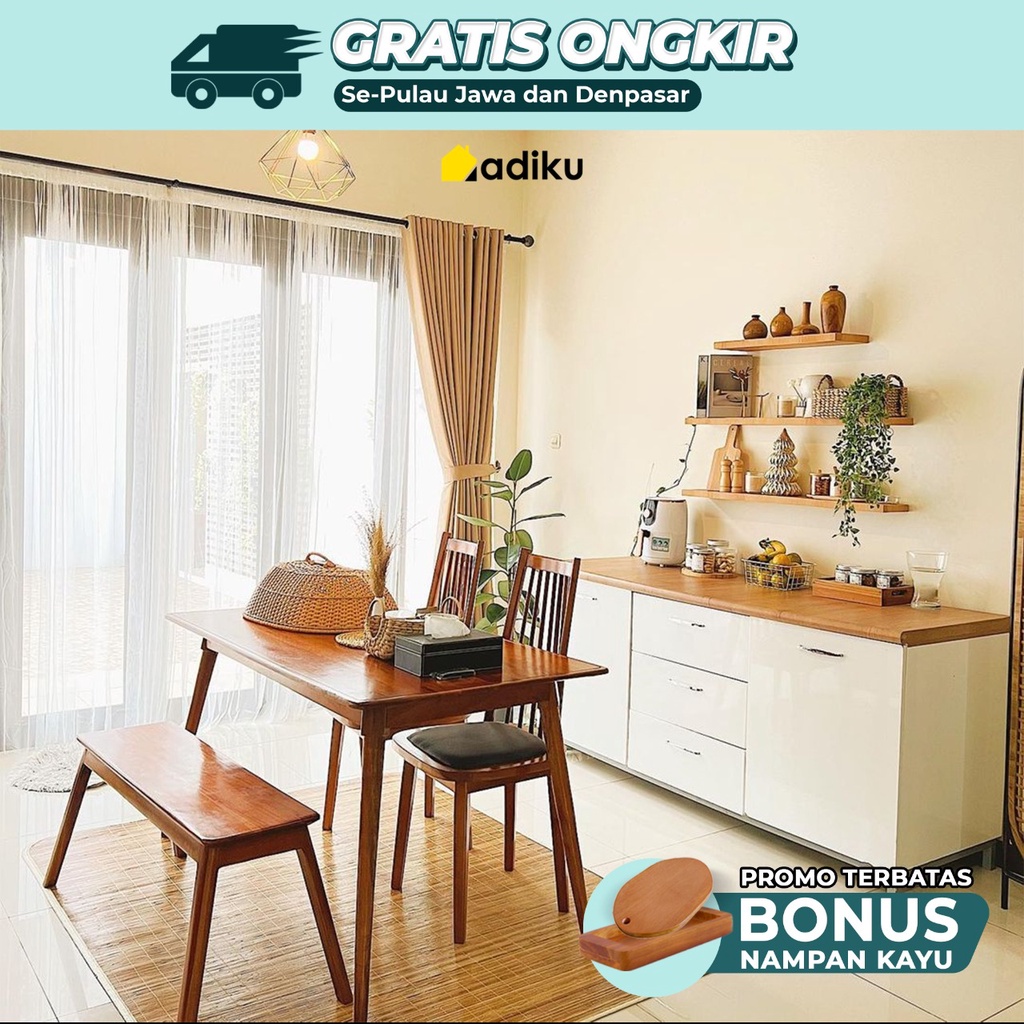 ADIKU.ID HOKKAIDO Meja Makan - Set Meja Makan - Mej Makan Japandi - Meja Makan 140cm