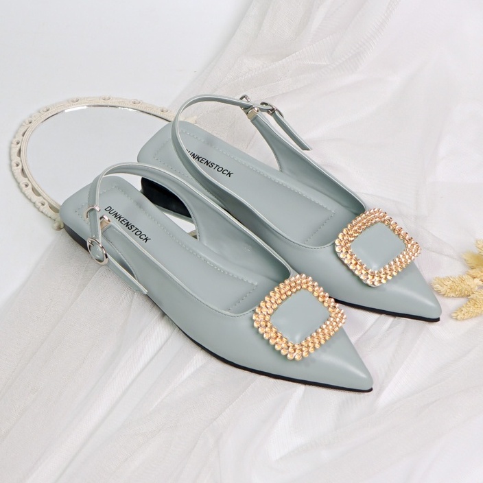 BELLEZA MALL - Slingback Flat Shoes Dunkenstock KALEA Sea Salt | sepatu flats kerja kantoran wanita kekinian hak rendah 1cm warna biru muda | mules flatshoes pergi formal shoe cewek / perempuan executive beleza shoes official terbaru