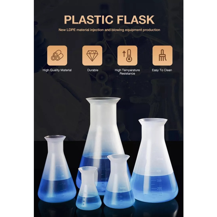 Gelas Ukur Plastik Silinder Lab Tabung Ukur Measuring Bentuk Labu Erlenmeyer Gelas Takar Murah 10ml 25ml 50ml 100ml