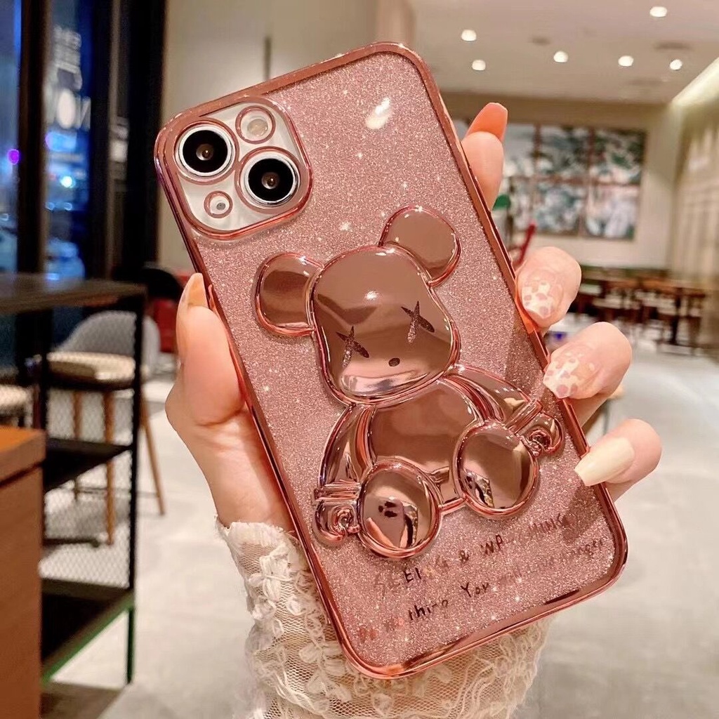 Luxury 6D electroplated TPU protective case is suitable for iphone 11 12 13 pro max XR X XS max TPU flash drill violent bear anti-fall soft shell