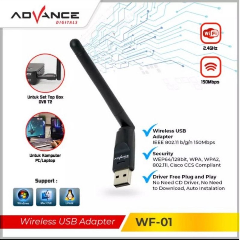 Wireless USB Adapter Advance WF-01Dongle Wifi Komputer PC Laptop Set Top Box 150Mbps USB Dongle Wifi