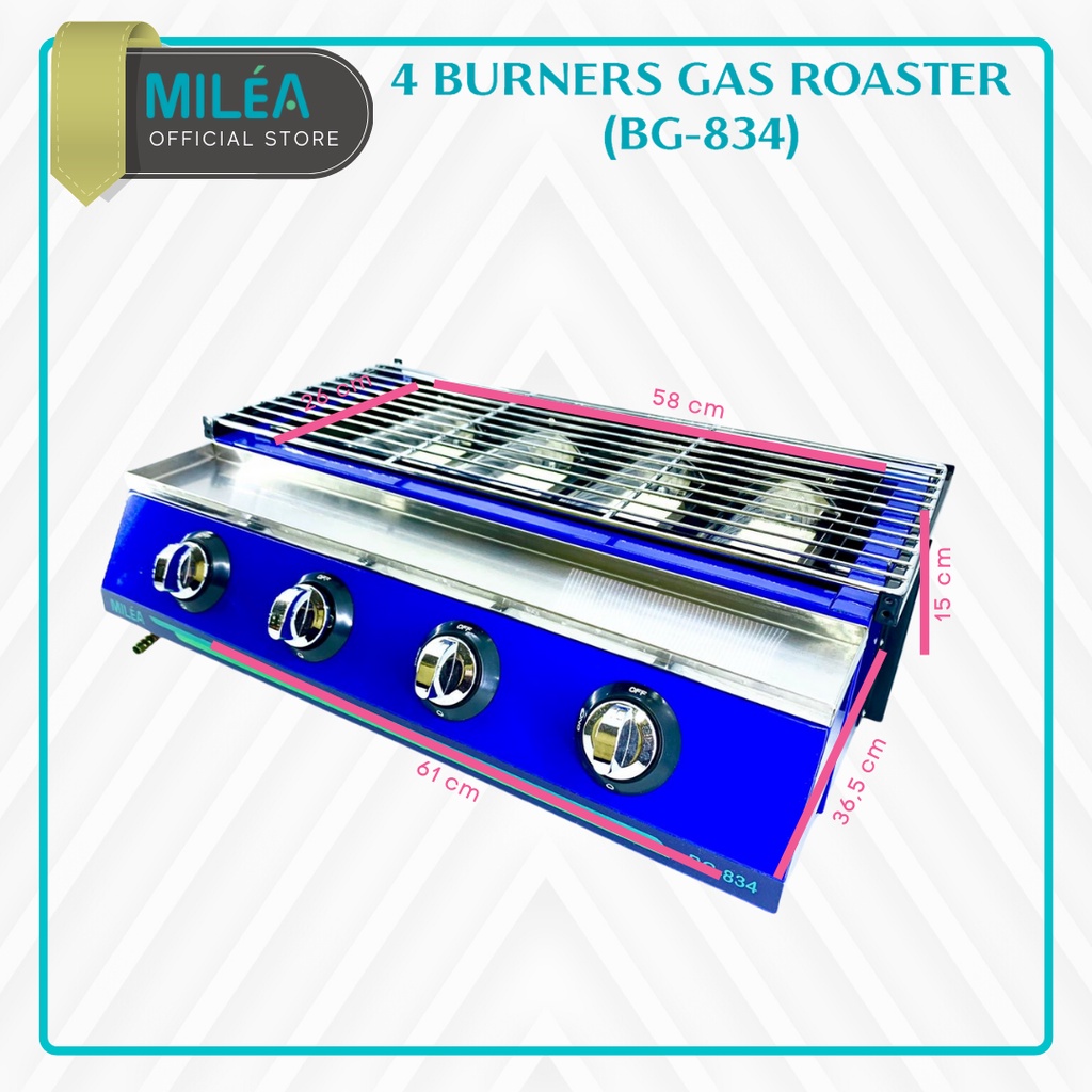 tyu MILEA Kompor Gas Pemanggang Bakaran Sosis 4 Tungku Roaster Milea Glass Cover