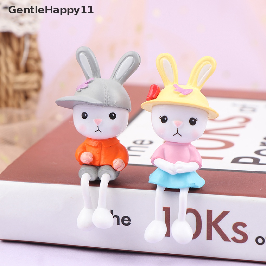 Gentlehappy Patung Dekorasi Pemandangan Miniatur Kelinci Kaki Panjang Resin Lucu Home Decor id