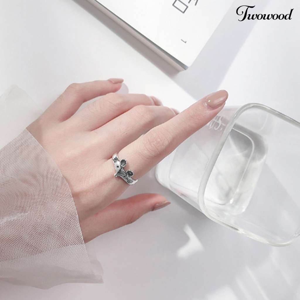 Cincin Model Terbuka Adjustable Desain Tikus Gaya Vintage Untuk Wanita