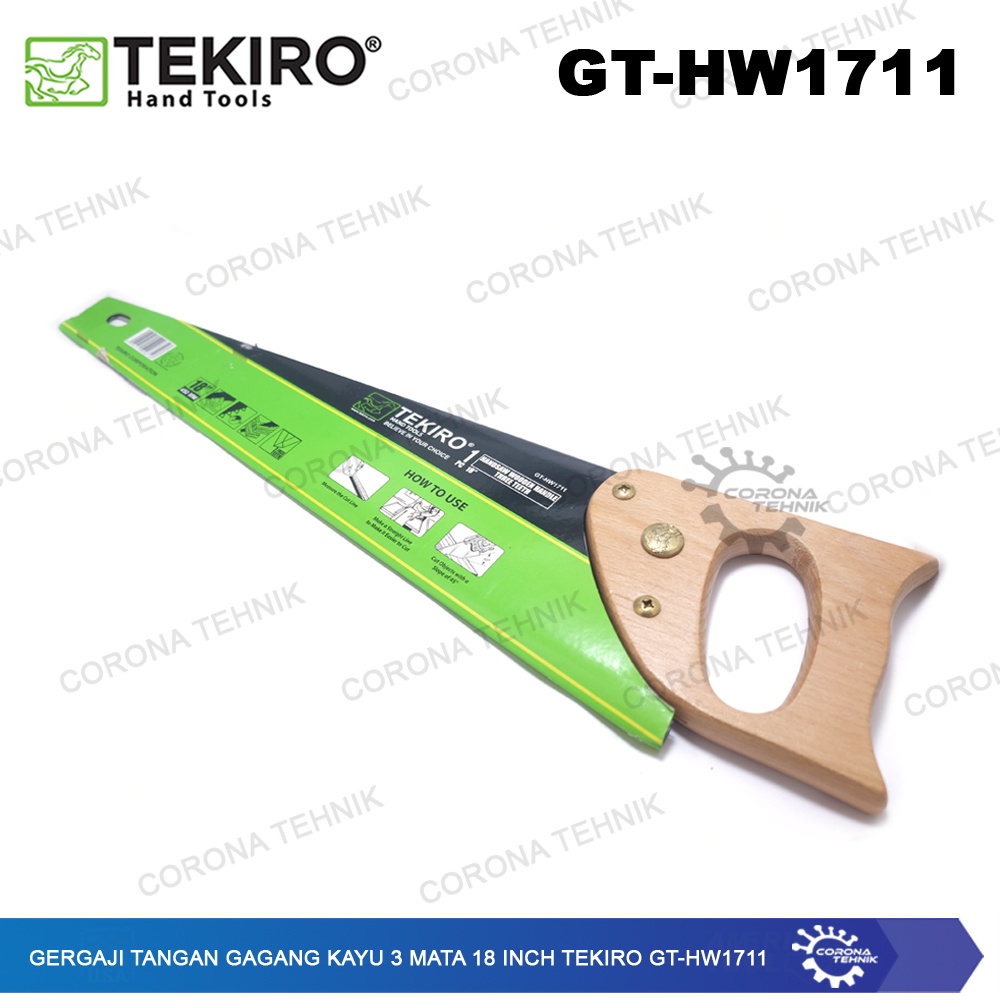 GT-HW1711 - Gergaji Tangan Gagang Kayu 3 Mata 18 Inch Tekiro