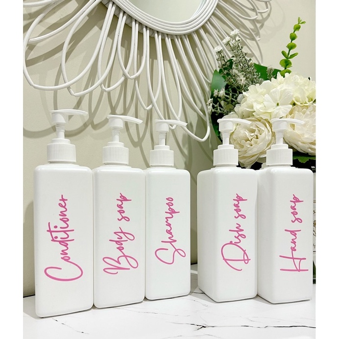 botol KOTAK PUTIH 500ml PINK EDITION . aesthetic bottle refill tempat sabun cair estetik