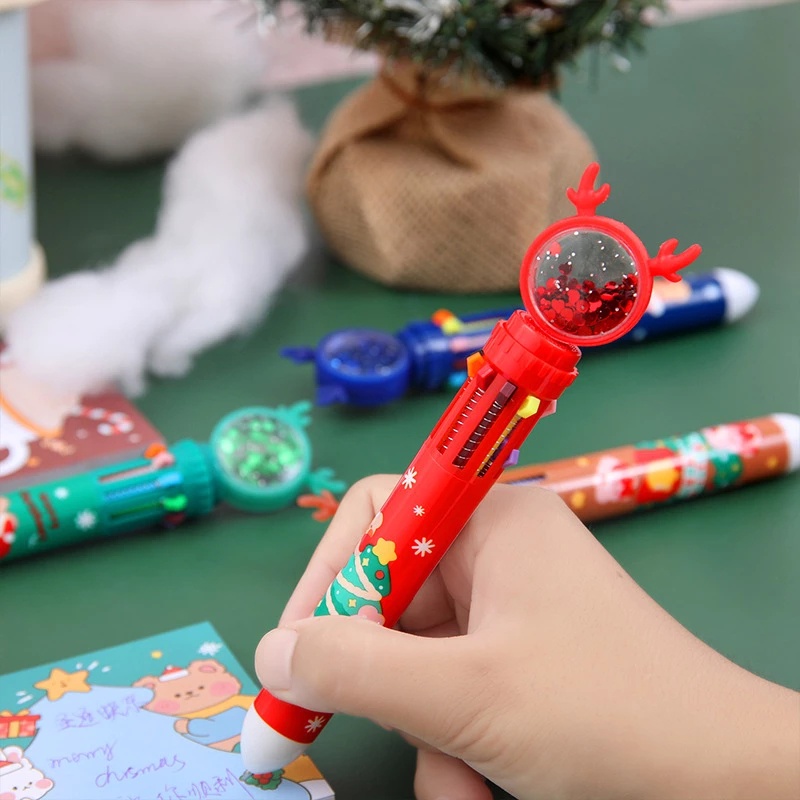 Pulpen 10 Warna Motif Kartun Santa Claus Pohon Natal Rusa Untuk Hadiah