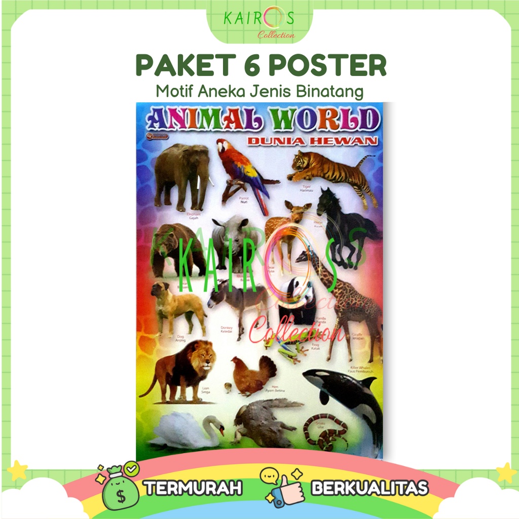 Poster Anak Edukasi Belajar Binatang Paket Isi 6 Pcs