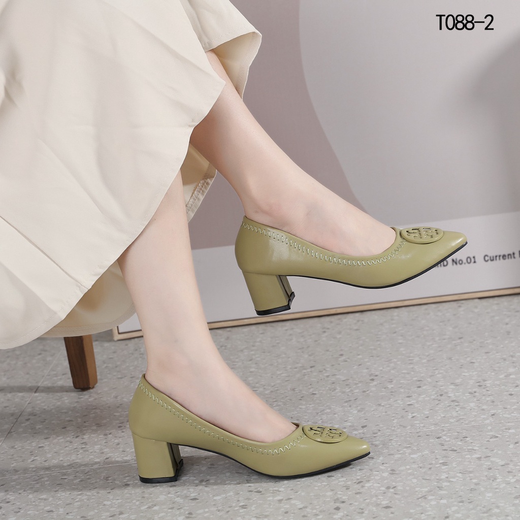 TB Leather Block Heel Pumps T088-2