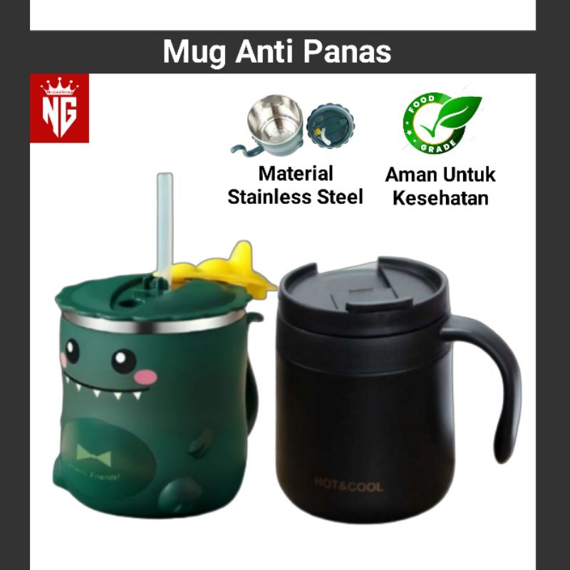 Gelas Mug Cangkir Wadah Tempat Botol Kopi Susu Air Minum Anak Sekolah TK Perempuan Laki Sedotan BPA 