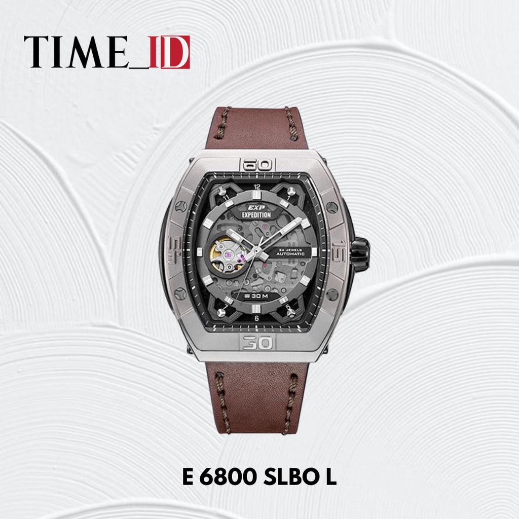 Jam Tangan Expedition E 6800 Silver Brown Leather Pria