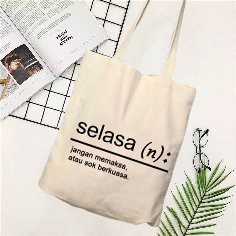 Tas Tote Bag Wanita Pakai Resleting MOTIF HARI BAHAN KANVAS