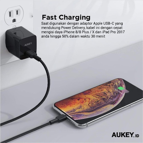 Kabel Charger Aukey CB-CL3 Black USB C to Lightning 0.9 meter - 500820