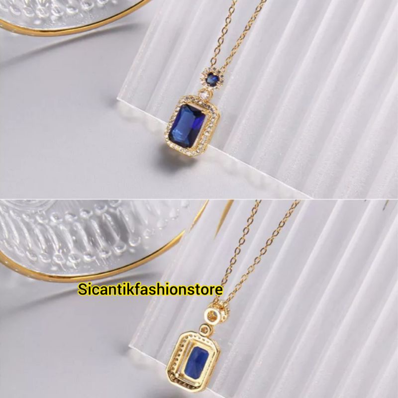 KALUNG TITANIUM WANITA LIONTIN BATU BIRU TRENDING TERBARU ANTI KARAT SELAMANYA KALUNG TITANIUM FASHION STYLE WANITA KOREA KEKINIAN KALUNG TITANIUM WANITA HARIAN KADO ULANG TAHUN