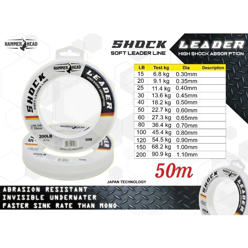 Senar Pancing HAMMERHEAD Shock Leader Senar Pancing Leader Kuat